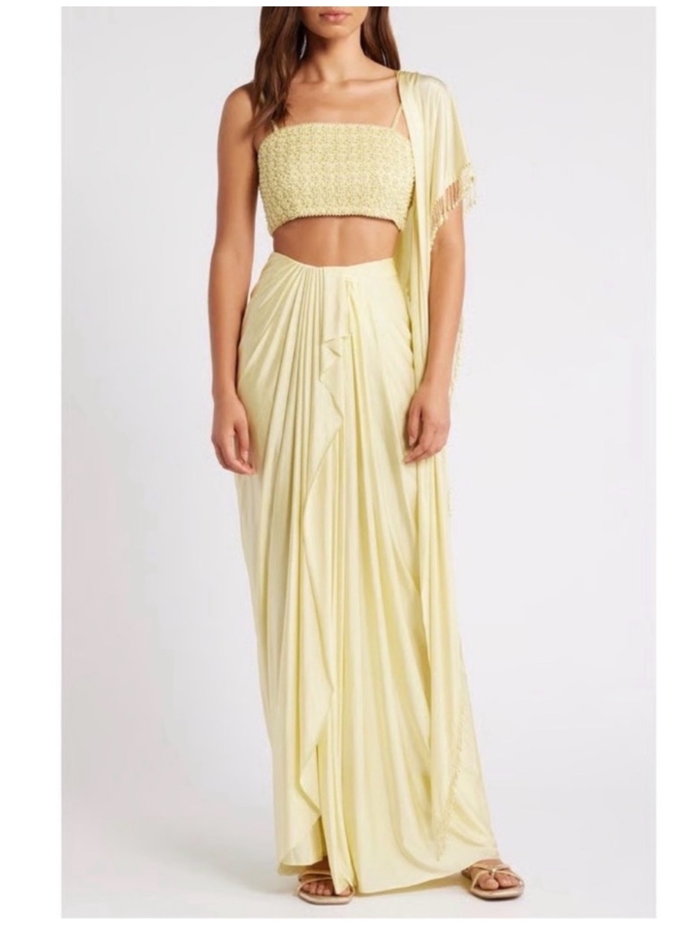 Sani Butter Yellow Pearl Lehenga